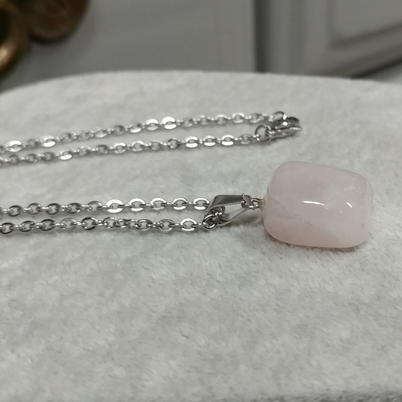 Rose Quartz Necklace Natural Gemstone Crystal Pendant Stainless-Steel Chain Pink - Picture 5 of 16